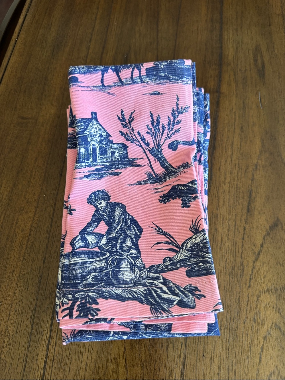 Williams Sonoma Set of 6 Pink Toile Cotton Dinner Napkins French Country - Picture 2 of 16